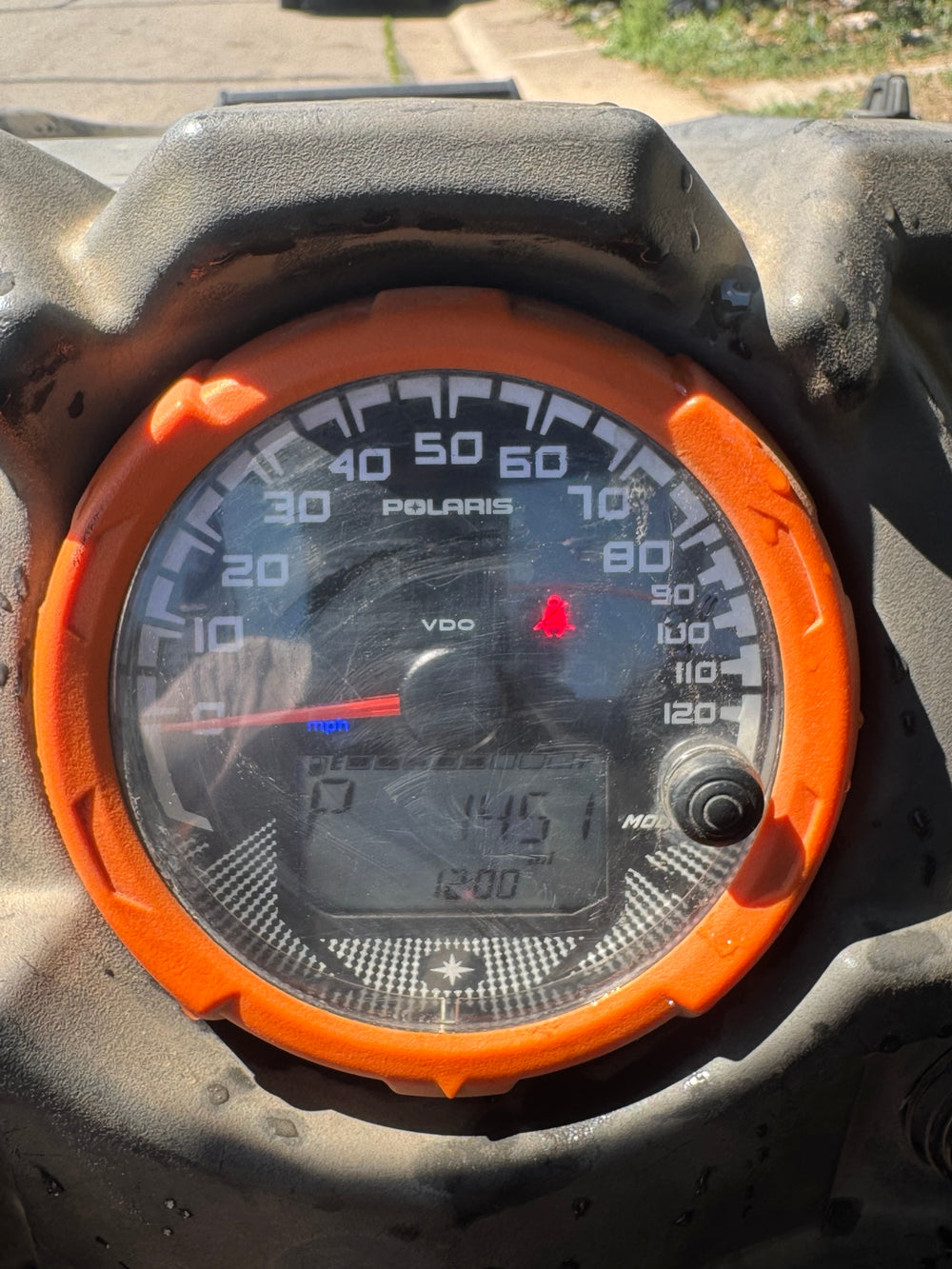 Instrument cluster and odometer display in the 2018 Polaris RZR XP 1000 High Lifter.